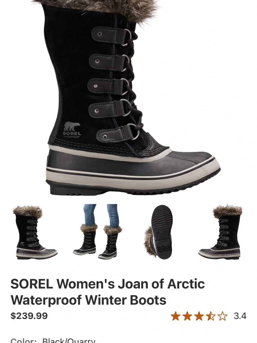 Sorel Black Faux-Fur Trim Waterproof Winter Boots